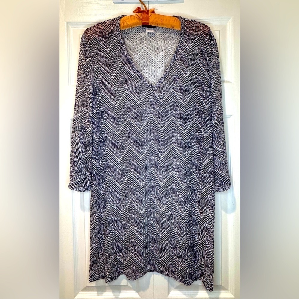 Jordan Taylor A Line cover up Dress Chevron Print 3/4 sleeve V Neck size Small